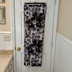 Antthony Printed Mesh Knit Wide-Leg Pull-On Pants (Size 2X) Black & White Floral